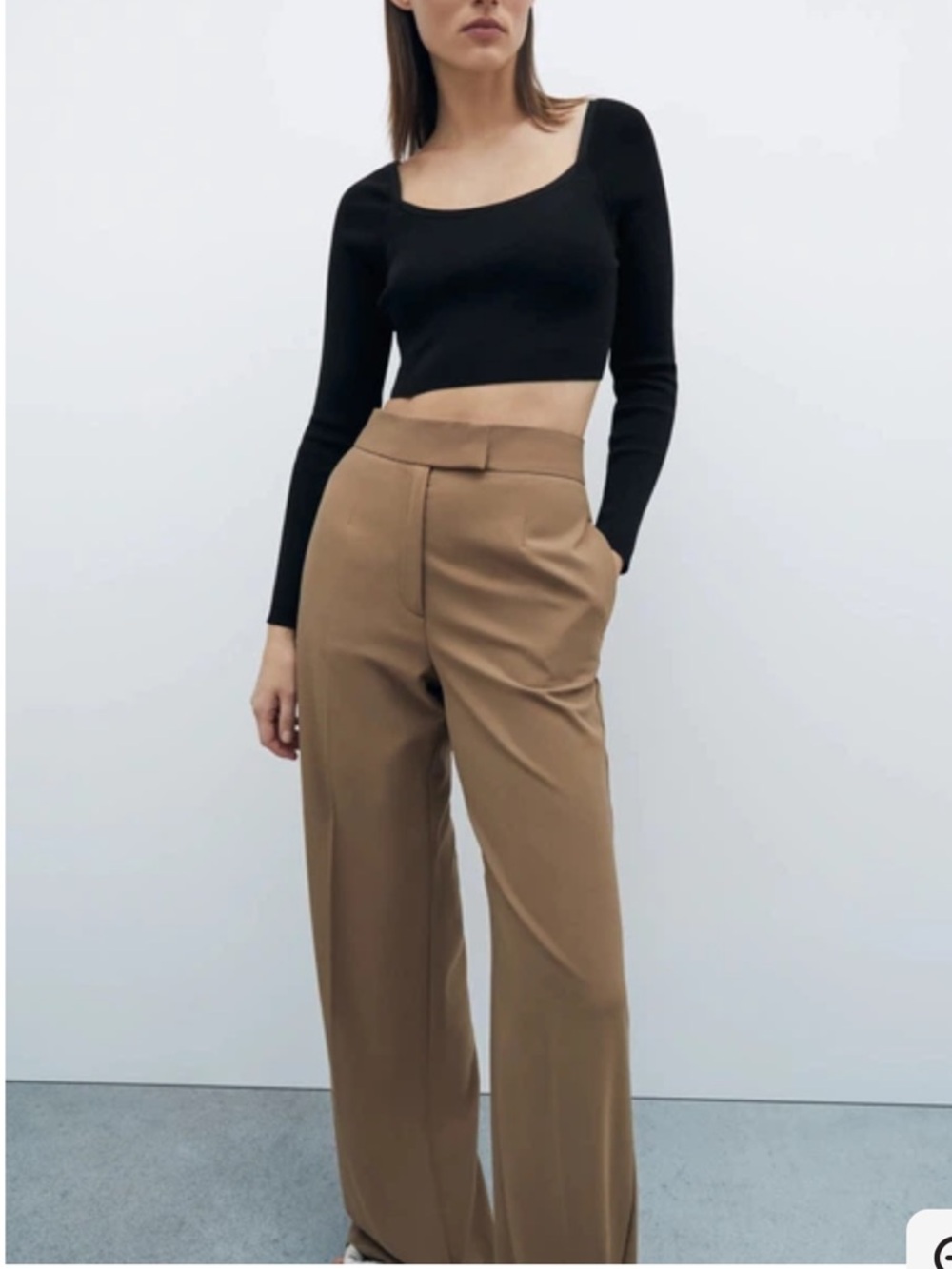 ZARA Wide Leg Camel Casual High Rise Waisted Waist Trousers
